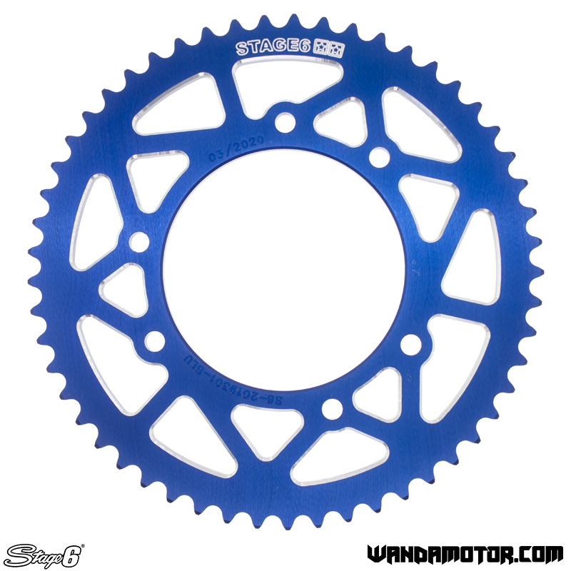 Rear sprocket Stage6 Derbi Senda DRD 53t blue